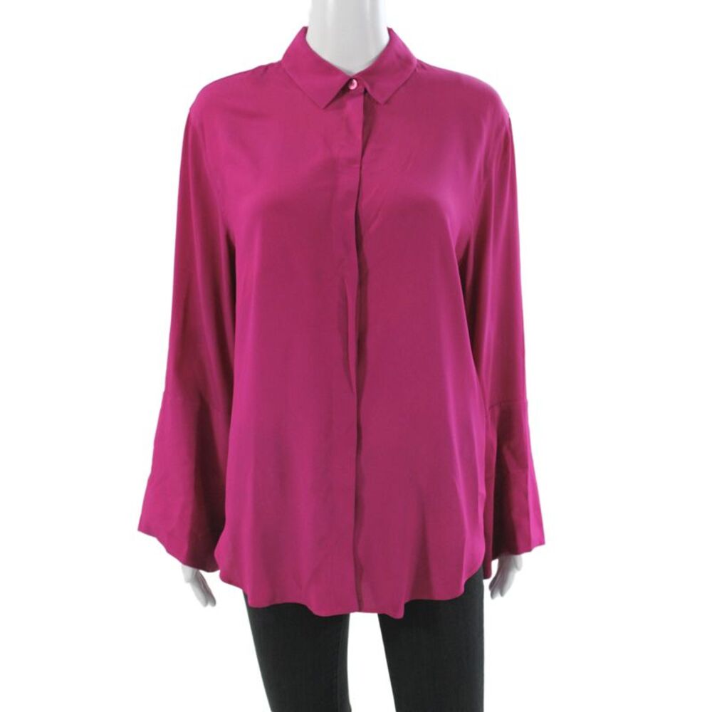 Les Copains Women Basic Pink Collared Button Long Sleeve Blouse Size 44
